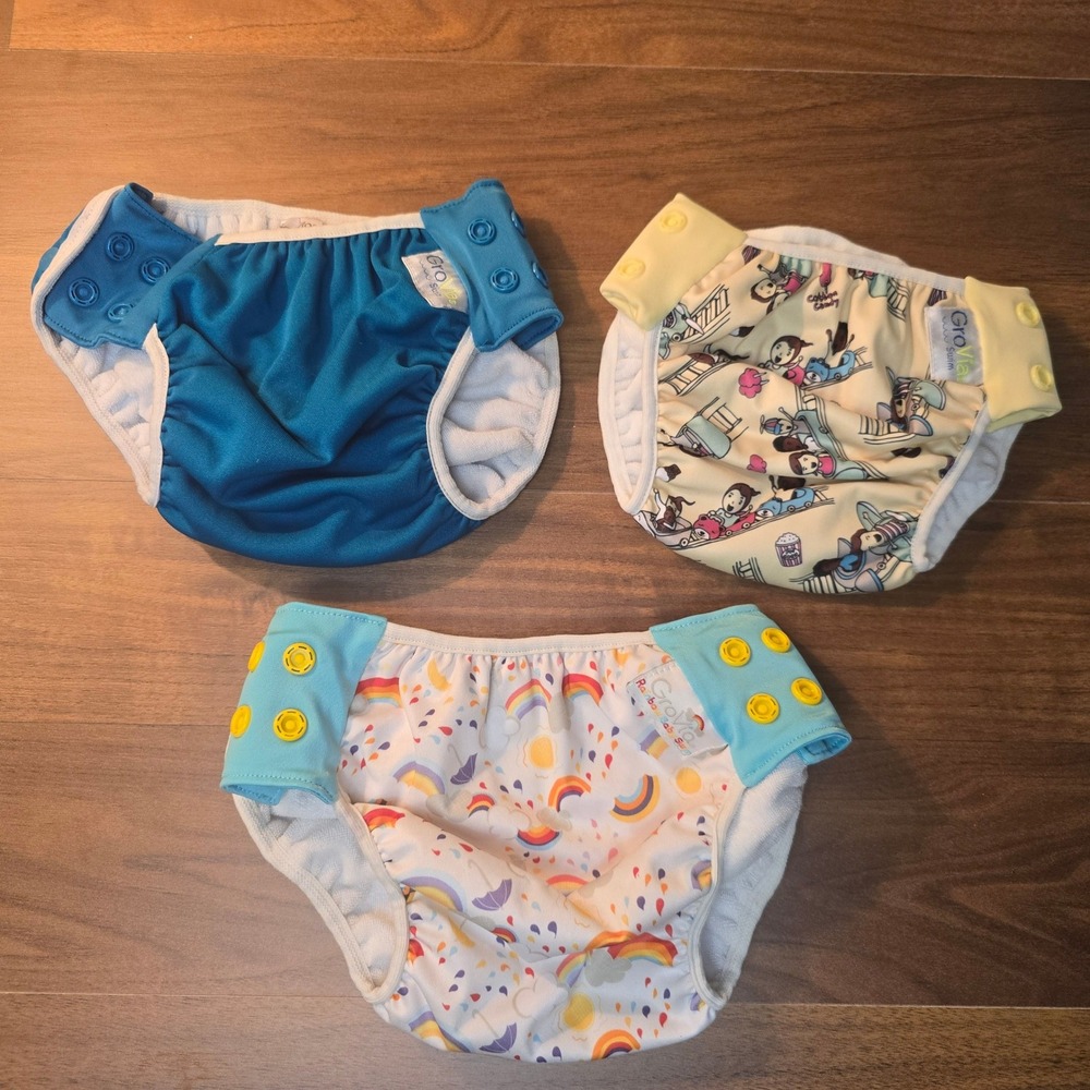 GroVia Swim Diaper Bundle 3pc Snap Closure Reusable size 2 size 3